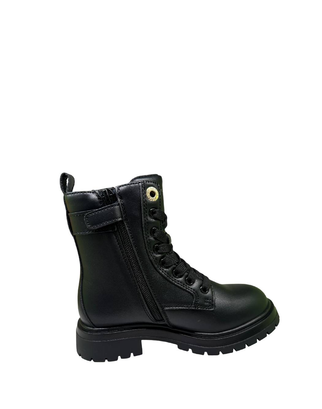 Tommy Hilfiger Anfibi Bimba in Pelle Nera con Fibbia Dorata