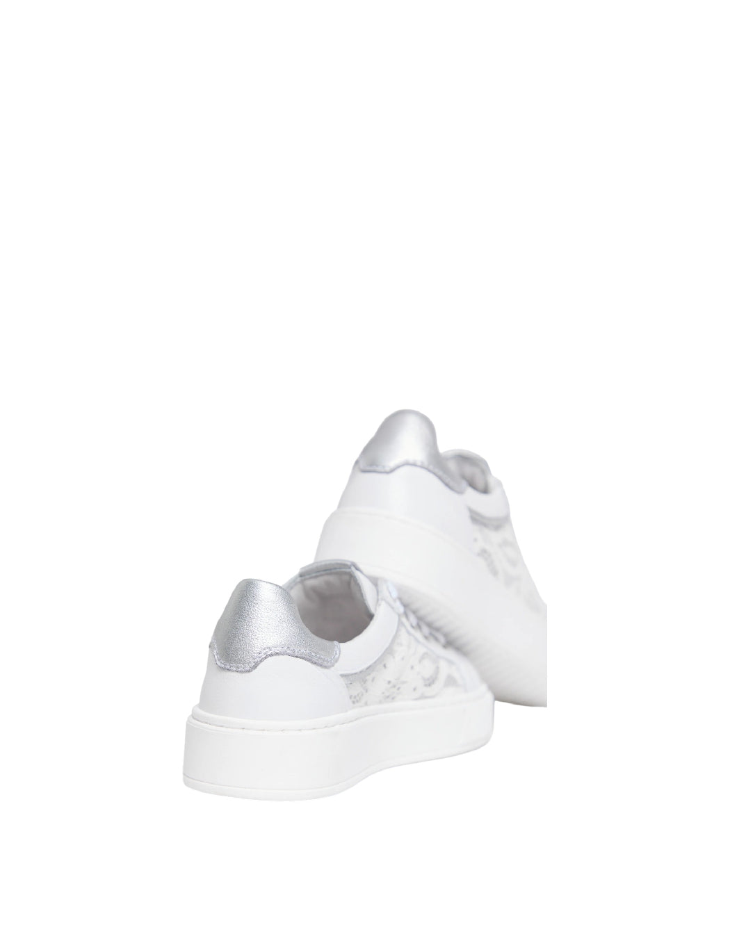 NeroGiardini Sneaker bimba in Pizzo Floreale e Dettagli Silver – Bianco