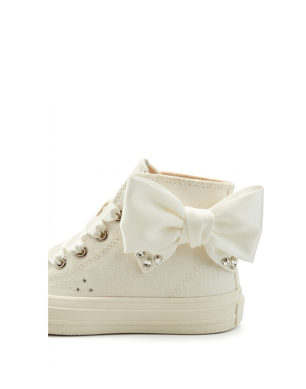 Gaelle Sneakers High-Top in Tela con Maxi Fiocco e Dettagli Gioiello - Bianco
