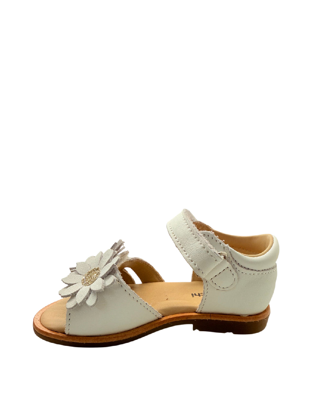 Balocchi Sandali Primi Passi bimba in Pelle – Bianco con Margherite e Cuori Glitter