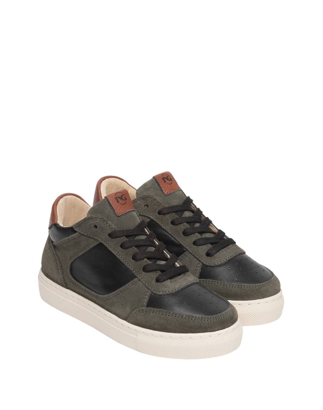 Nero Giardini Sneakers Bambino/Ragazzo in Pelle e Camoscio Verde Militare e Nero